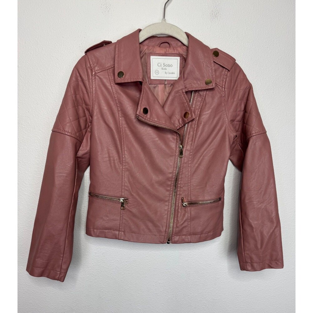 Cavalini Ci Sono Girls 10 Faux Leather Moto Jacket Maeve Pink Zippered Front
